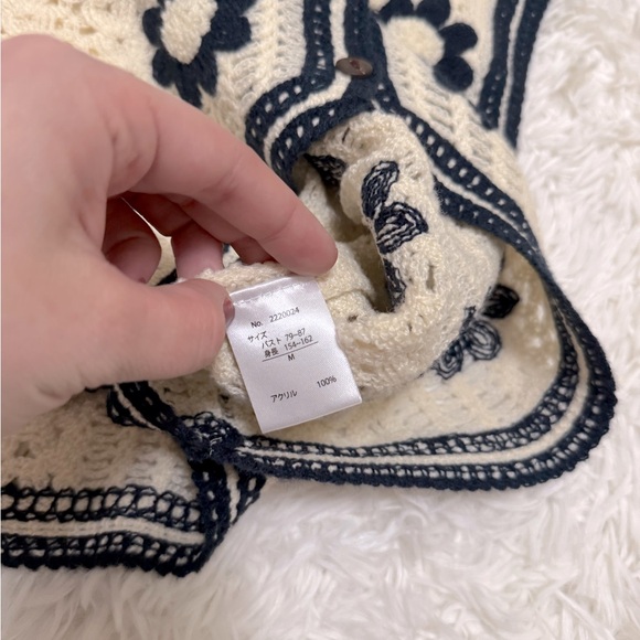 Chip Clip Sweater Vest Navy Blue flower Sweater Vest Cream Button Up knit vest - Picture 5 of 6